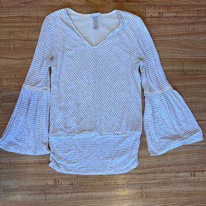 Knox Rose Boho Striped Bell Sleeve V-Neck with Banded Waist Size Medium